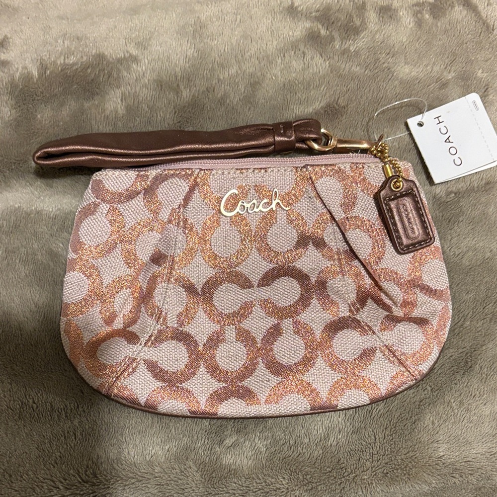 Coach Pink and Brown Signature Wristlet